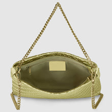 Cargar imagen en el visor de la galería, Italian Genuine Basketweave-Embossed Metallic Suede Crossbody Bag | Bari