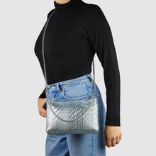 Cargar imagen en el visor de la galería, Italian Genuine Basketweave-Embossed Metallic Suede Crossbody Bag | Bari