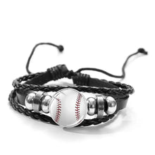 Cargar imagen en el visor de la galería, Polyurethane leather bracelet with baseball charm and braided design, perfect for sports lovers, unisex and stylish.