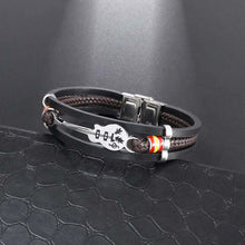 Cargar imagen en el visor de la galería, Classic hand-woven vegan leather bracelet for men, featuring multi-layered design and alloy accents. Sleek black and elegant style.