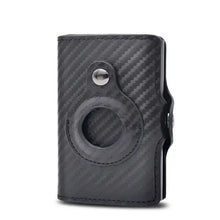 Load image into Gallery viewer, Black leather Airtag money bag wallet with sleek design and secure cardholder for stylish everyday use.