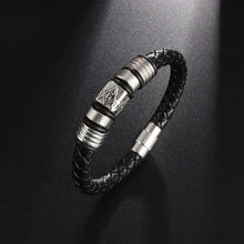 Cargar imagen en el visor de la galería, Classic hand woven multi-layered vegan leather bracelet with alloy accents, sleek black, perfect for men's stylish accessories.