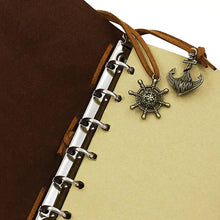 Load image into Gallery viewer, Anchor-faux leather cover notebook with anchor and wheel charms, showcasing durability and elegance for capturing thoughts in style.