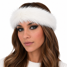 Charger l'image dans la galerie, A woman wearing a fluffy white faux-fur headband against a plain white background.