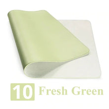 Load image into Gallery viewer, Light green leather suede desk mat, rolled edge, showcasing color 'Fresh Green' with durability and elegance.