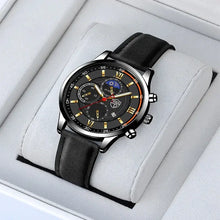 Load image into Gallery viewer, Timeless Men's Casual Leather Watch with black strap, featuring a sophisticated dial and durable design, perfect accessory for any occasion.