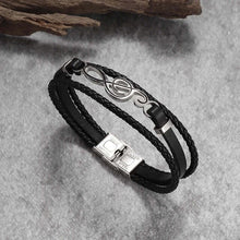 Cargar imagen en el visor de la galería, Alt Tag: Classic hand-woven multi-layered vegan leather bracelet with sleek black design and silver clasp, perfect for stylish men.