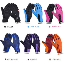 Load image into Gallery viewer, Assorted colors of touchscreen compatible unisex gloves including black, sky blue, hot pink, royal blue, purple, and orange.