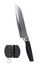 Load image into Gallery viewer, eZthings 12" chef's knife with ergonomic black handle and free sharpener, ideal for slicing meats and veggies with superb edge retention.