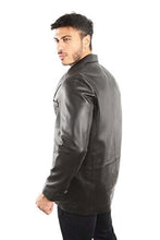 Load image into Gallery viewer, Model wearing REED Men's Premium Lambskin Leather Blazer, showcasing classic design and luxury feel of imported leather jacket.