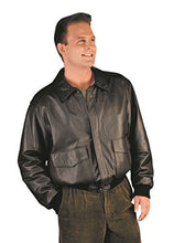 Load image into Gallery viewer, REED Men's Premium Leather Aviator Bomber Jacket - classic style, imported leather, male model wearing jacket with pockets and knit cuffs