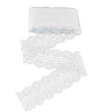 Load image into Gallery viewer, eZthings Wedding White embroidered lace trim, 2-inch wide, ideal for bridal, DIY crafts, and home décor, floral pattern, feminine design.