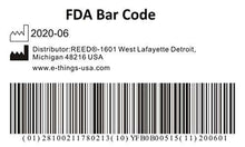 Load image into Gallery viewer, FDA bar code with distributor information and website URL