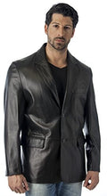 Load image into Gallery viewer, Man wearing REED Men's Premium Lambskin Leather Blazer Sports Jacket, highlighting its luxurious, soft-touch lambskin leather.