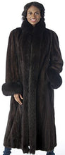 Cargar imagen en el visor de la galería, Woman wearing REED full-length genuine mink coat, luxurious full pelt fur, rich dark color, high-end fashion apparel.