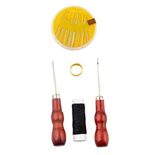 Load image into Gallery viewer, eZthings Tailors Awl Repair Tool Kit with needles, thread, and wooden handles for arts and crafts sewing projects.