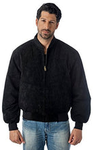 Load image into Gallery viewer, Man wearing REED Men's Baseball Suede Leather Jacket in black, showcasing classic style and durable imported suede for all-season wear.