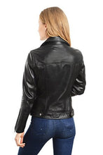 Load image into Gallery viewer, REED Women's Genuine Lambskin Leather Biker Jacket, Black, Classic Motorcycle Style, Premium Quality, Fashion Coat.