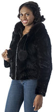 Load image into Gallery viewer, Woman wearing REED Women's Genuine Mink Fur Bomber Jacket, 100% real fur, luxurious and stylish, perfect winter apparel.