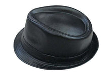 Load image into Gallery viewer, REED Men's Fedora Hat with Gangster Style Brim, Black PU Leather, Indented Crown, Classic Fashion for Year-Round Wear