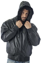 Load image into Gallery viewer, Men's Hooded Leather Bomber Jacket - Bomber Jacket | Reed Sports Wear