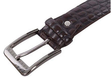 Load image into Gallery viewer, Crocodile Print Men's PU Leather Belt with Shiny Nickle Buckle, Designer Dress Belt by REED, Ideal for Dress, Casual, or Jeans Wear