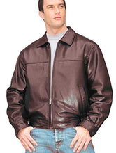 Load image into Gallery viewer, REED men's New Zealand lambskin leather jacket in black, featuring a sleek blouson style and zip-out feature, worn by a model.