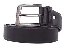 Load image into Gallery viewer, Classic men's black PU leather belt with solid buckle, versatile for dress or casual wear. Imported by REED.