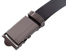 Load image into Gallery viewer, NO HOLES Men's Durable Black PU Leather Belt with Automatic Buckle, Adjustable to 48". Perfect for Suits or Jeans.
