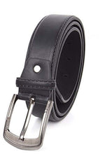 Load image into Gallery viewer, Classic black PU leather belt with flat solid buckle, ideal for dress or casual outfits by REED.