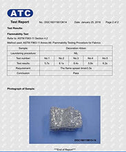 Load image into Gallery viewer, ATC test report for decoration ribbon flammability, dated January 25, 2016, with a sample photograph of silver sheer fabric ribbon.