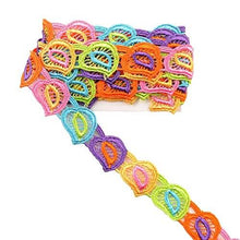Load image into Gallery viewer, Colorful embroidered lace trim ribbon for sewing and craft projects, ideal for fashion, bridal, or home decor by eZthings.