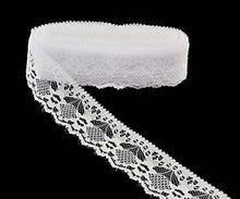 Load image into Gallery viewer, Wedding white embroidered lace trim ribbon with floral pattern for DIY sewing and craft projects by eZthings, 2-inch width.
