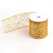 Load image into Gallery viewer, eZthings Gold Sparkly Sheer Fabric Ribbon, 3.5" Wide, 10 Yards, for Party Decor, Gift Wrapping, Floral Arrangements, and Crafts.