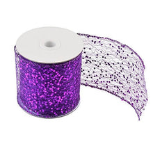 Load image into Gallery viewer, Sparkly sheer designer ribbon in purple, perfect for gift wrapping and party decorations, featuring 3.5" width and elegant sheen.