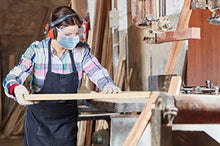Load image into Gallery viewer, Craftsperson wearing eZthings face mask and safety gear while woodworking, demonstrating the product's application in craft projects.