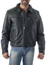 Load image into Gallery viewer, REED Men's Black Leather Motorcycle Jacket with Vents and Biker Neck Warmer