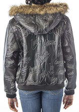 Load image into Gallery viewer, REED Women's Detroit Streets Leather Bomber Coat with Zip-Out Hoody, Black, Urban Style, Collectors Series, Fur Trimmed Hood