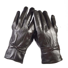 Load image into Gallery viewer, Reed Women's Designer Black Genuine Leather Gloves with Touch Screen Index Finger, Warm Lined for Cold Weather, Imported.