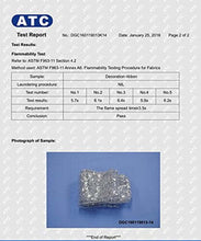 Load image into Gallery viewer, ATC test report for decorative ribbon with flammability test results, featuring a photograph of the tested sparkly sheer fabric ribbon.