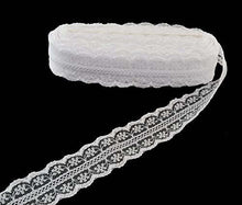 Load image into Gallery viewer, Wedding white embroidered lace trim roll for sewing and DIY crafts by eZthings, ideal for bridal, floral, and home décor projects.