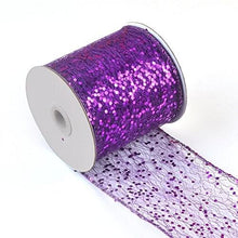 Load image into Gallery viewer, Sparkly purple sheer fabric ribbon on roll for crafts, gift wrapping, and party decor.