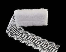 Load image into Gallery viewer, Wedding white embroidered lace trim, 2-inch width, ideal for sewing, DIY crafts, bridal decorations, and floral designs.