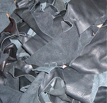 Cargar imagen en el visor de la galería, Assorted black leather scraps ideal for crafts, sourced from high-quality garment leather, mostly cowhide remnants.