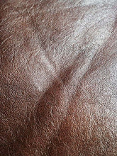 Load image into Gallery viewer, Close-up of a brown cowhide leather, ideal for soft garments and accessories, chrome tanned, 8x11 inches, 0.8-1.2mm thick for leather crafts.