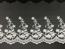 Load image into Gallery viewer, eZthings cotton lace embroidery wedding fabric trim for DIY crafts, floral design, and bridal decor, 6.3-inch width, 3 yards length
