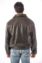 Load image into Gallery viewer, Back view of REED Men's All American Bomber Leather Jacket, crafted in USA with premium leather for durability and style.