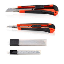Cargar imagen en el visor de la galería, eZthings heavy duty 9mm snap off blades box cutters set for cutting wallpaper, vinyl, leather, includes auto-lock utility knives and blades.