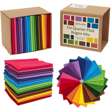 Load image into Gallery viewer, Rainbow-colored fat quarter fabric bundle, 100% cotton, 20 pieces, ideal for quilting and crafting, eco-friendly packaging.
