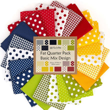 Charger l'image dans la galerie, 20 Fat Quarter Bundle with polka-dot patterns in 4 colors. Perfect for quilting and crafting. 100% cotton, special gift set.